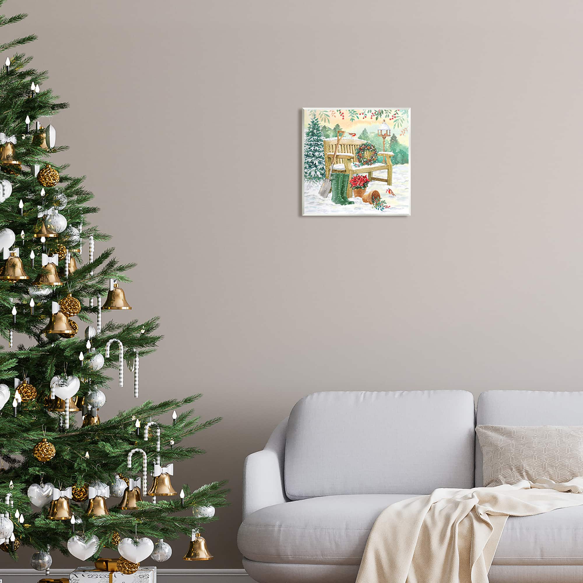 Stupell Industries Snowy Bench & Holly Plants Wall Art